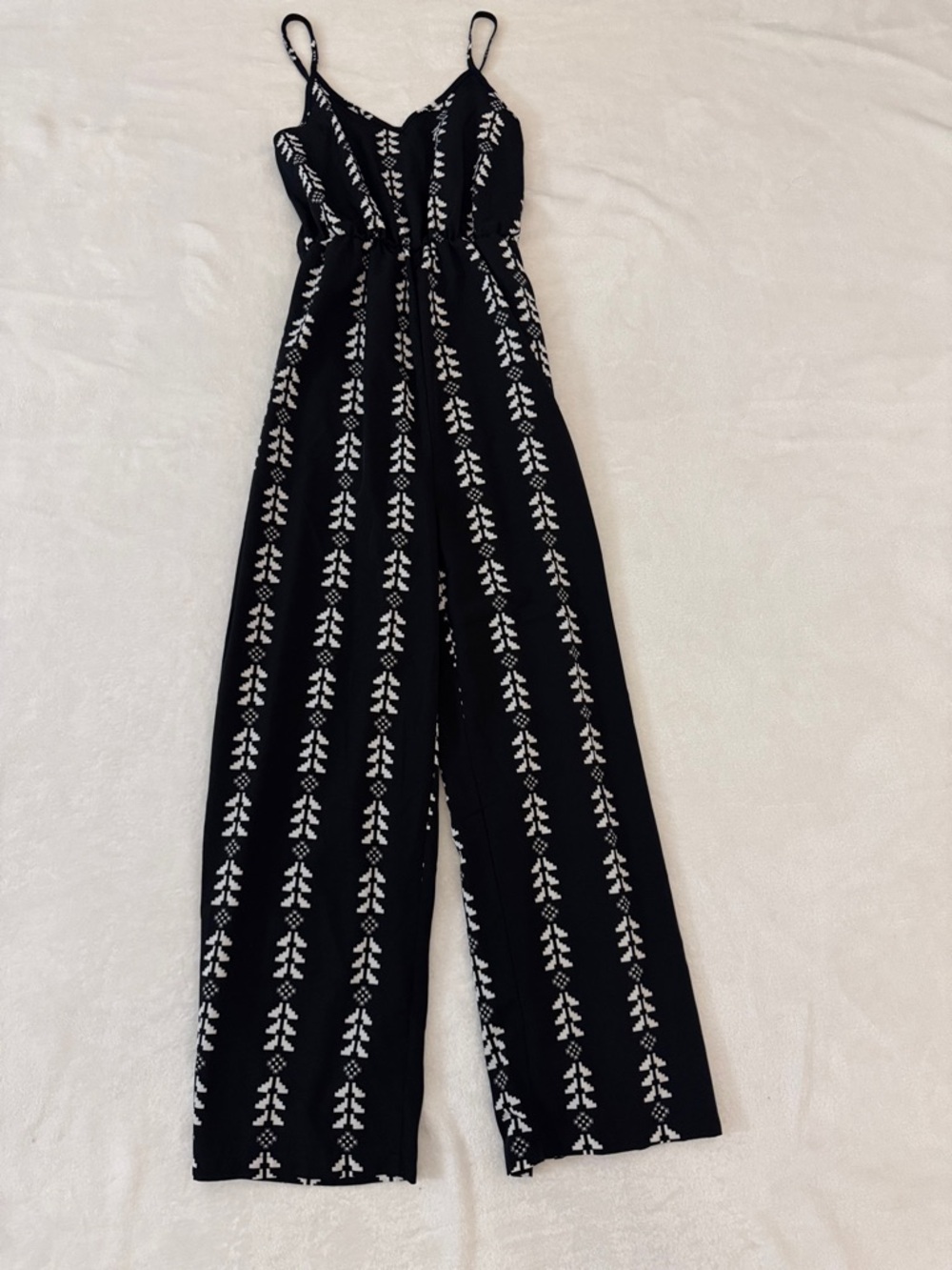 SHEIN Black & White Printed Wide-Leg Jumpsuit - Size Small